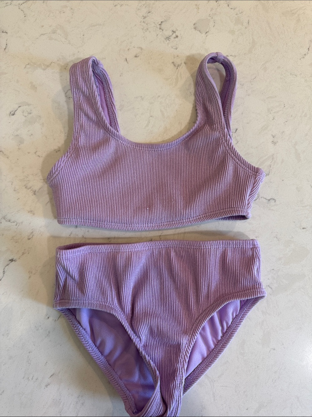 Girls' Lilac Ribbed Tank Bikini - Classic Two-Piece Swim Set